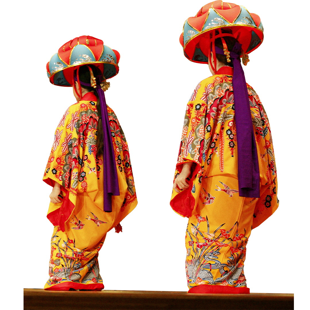 Women dressed in traditional Okinawan (Ryukyu) kimonos.