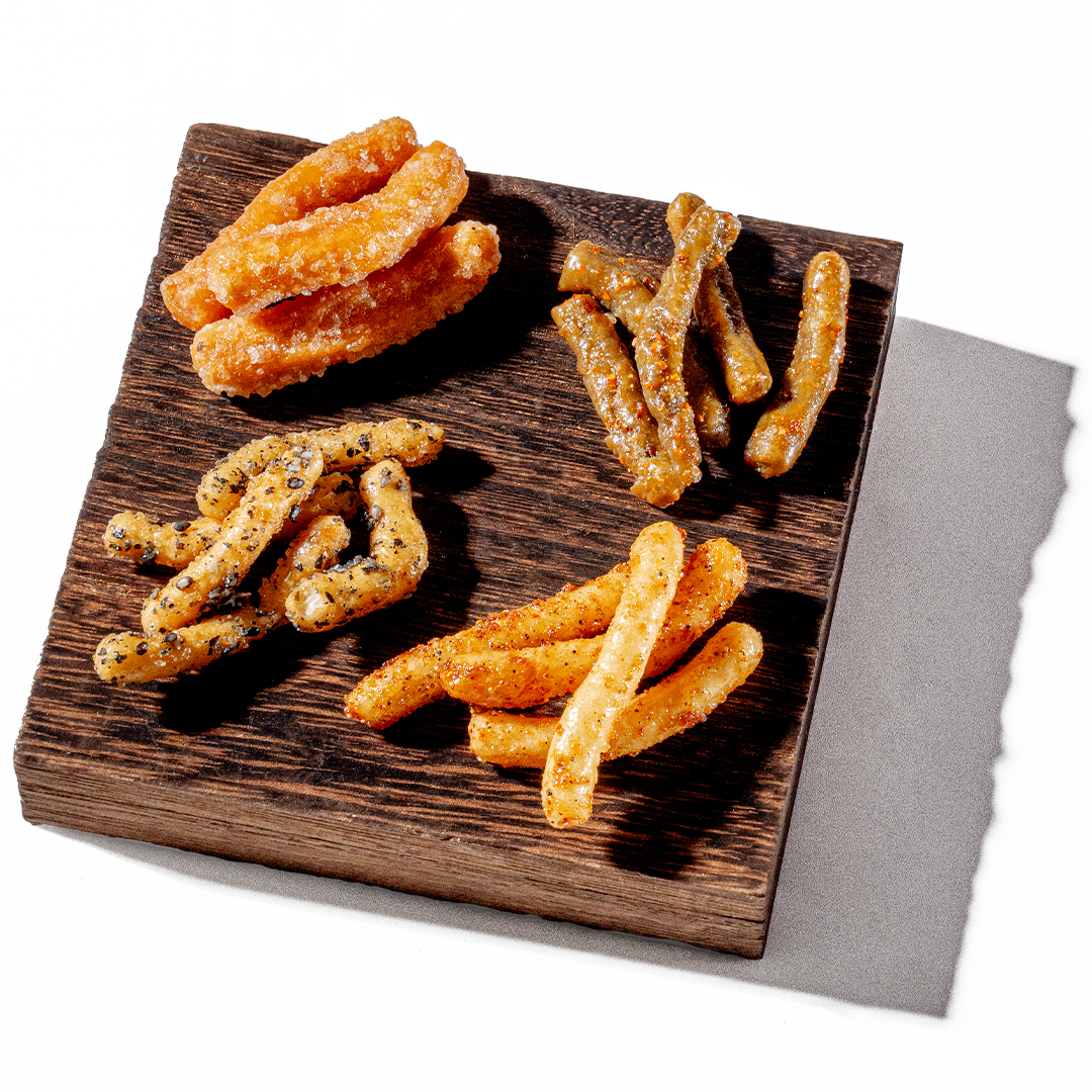 Karinto, an authentic Japanese snack made by frying dough and coating them in molasses or other flavors.